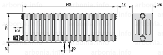Схема (чертеж) Радиатор Arbonia 6026/21 №98 твн